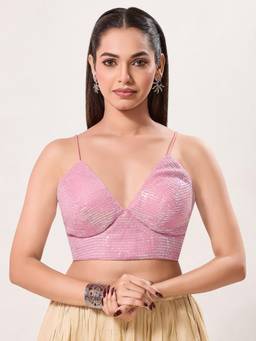 VAMAS - THE DESIGNER BLOUSES - Sequence Padded Back-Open Sleeveless Saree Blouse