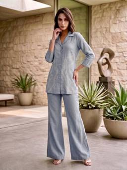 Autumnlane - Aqua Cotton Embroidered Cor-ord Set