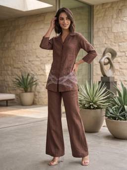 Autumnlane - Brown Cotton Embroidered Cor-ord Set
