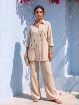 Autumnlane - Beige Jute Embroidered Cor-ord Set