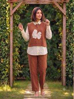 Autumnlane - Brown Cotton Embroidered Cor-ord Set