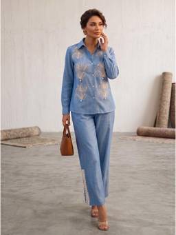 Autumnlane - Blue Cotton Embroidered Cor-ord Set