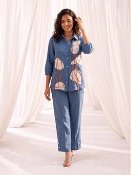 Autumnlane - Blue Cotton Embroidered Cor-ord Set