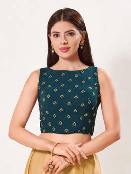 VAMAS - THE DESIGNER BLOUSES - Georgette Padded Back-Open Sleeveless Saree Blouse