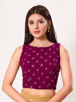 VAMAS - THE DESIGNER BLOUSES - Georgette Padded Back-Open Sleeveless Saree Blouse