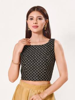 VAMAS - THE DESIGNER BLOUSES - Embroidery Padded Back-Open Half-Sleeves Saree Blouse
