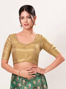 VAMAS - THE DESIGNER BLOUSES - Brocade Padded Back-Open Elbow-Length-Sleeves Saree Blouse