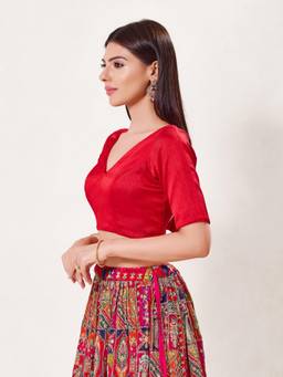 VAMAS - THE DESIGNER BLOUSES - Silk Padded Back Open Elbow-Sleeves Saree Blouse