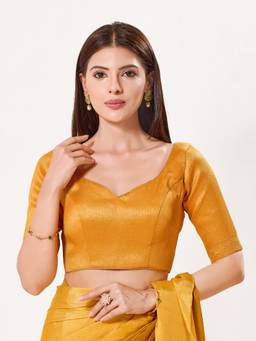 VAMAS - THE DESIGNER BLOUSES - Brocade Padded Front-Open Elbow-Length-Sleeves Saree Blouse