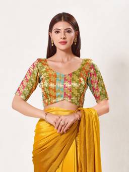 VAMAS - THE DESIGNER BLOUSES - Brocade Padded Back-Open Elbow-Length-Sleeves Saree Blouse