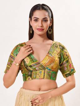 VAMAS - THE DESIGNER BLOUSES - Brocade Padded Back Open Elbow-Sleeves Saree Blouse