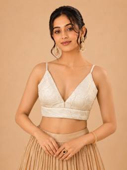 VAMAS - THE DESIGNER BLOUSES - Satin Crush Padded Back Open Sleeveless Saree Blouse