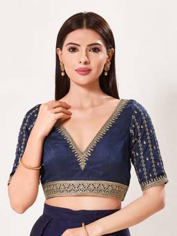 VAMAS - THE DESIGNER BLOUSES - Mulberry-Silk Padded Back-Open Elbow-Length-Sleeves Saree Blouse