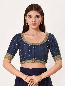 VAMAS - THE DESIGNER BLOUSES - Adda-Slub Padded Front-Open Elbow-Length-Sleeves Saree Blouse