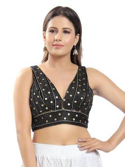 VAMAS - THE DESIGNER BLOUSES - Velvet Padded Back Open Sleeves Saree Blouse