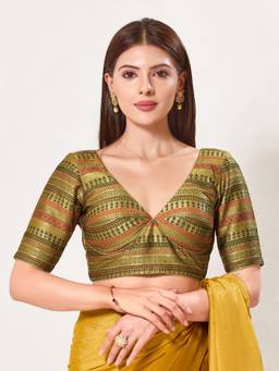 VAMAS - THE DESIGNER BLOUSES - Brocade Padded Back Open Elbow-Sleeves Saree Blouse
