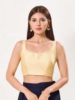 VAMAS - THE DESIGNER BLOUSES - Dupion Silk Padded Back Open Sleeveless Saree Blouse
