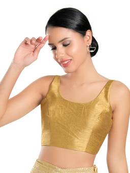 VAMAS - THE DESIGNER BLOUSES - Dupion Silk Padded Back Open Sleeveless Saree Blouse