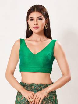 VAMAS - THE DESIGNER BLOUSES - Mulbury Silk Padded Back Open Sleeveless Saree Blouse