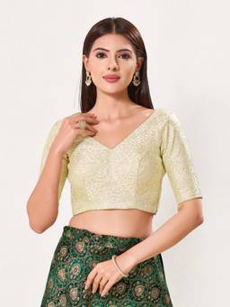 VAMAS - THE DESIGNER BLOUSES - Brocade Padded Back-Open Elbow-Length-Sleeves Saree Blouse