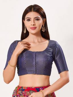 VAMAS - THE DESIGNER BLOUSES - Brocade Padded Front Open Elbow-Sleeves Saree Blouse