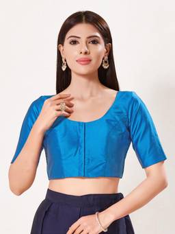 VAMAS - THE DESIGNER BLOUSES - Brocade Padded Front Open Elbow-Sleeves Saree Blouse