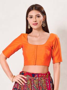 VAMAS - THE DESIGNER BLOUSES - Taffeta Silk Padded Front Open Elbow-Sleeves Saree Blouse