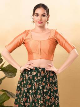 VAMAS - THE DESIGNER BLOUSES - Taffeta Silk Padded Front Open Elbow-Sleeves Saree Blouse