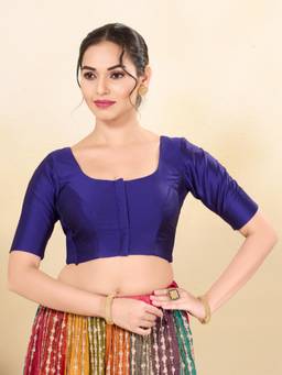 VAMAS - THE DESIGNER BLOUSES - Taffeta Silk Padded Front Open Elbow-Sleeves Saree Blouse