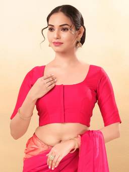 VAMAS - THE DESIGNER BLOUSES - Taffeta Silk Padded Front Open Elbow-Sleeves Saree Blouse