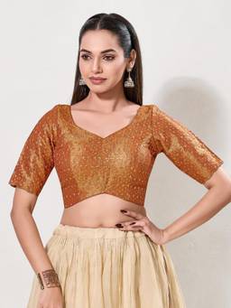 VAMAS - THE DESIGNER BLOUSES - Tissue Padded Back Open Elbow-Sleeves Saree Blouse