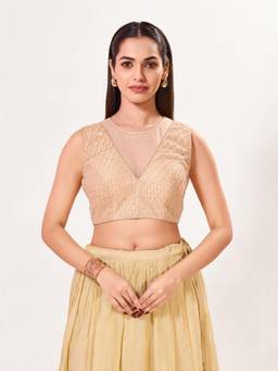 VAMAS - THE DESIGNER BLOUSES - Net Padded Back Open Sleeveless Saree Blouse