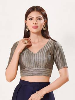 VAMAS - THE DESIGNER BLOUSES - Brocade Padded Back Open Elbow-Sleeves Saree Blouse