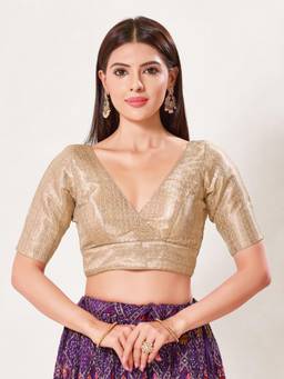 VAMAS - THE DESIGNER BLOUSES - Brocade Padded Back Open Elbow-Sleeves Saree Blouse