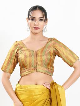 VAMAS - THE DESIGNER BLOUSES - Brocade Padded Front Open Elbow-Sleeves Saree Blouse