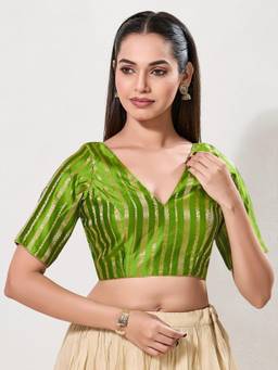 VAMAS - THE DESIGNER BLOUSES - Cotton Padded Back Open Elbow-Sleeves Saree Blouse