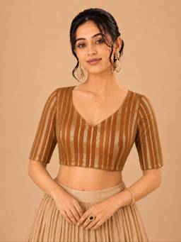 VAMAS - THE DESIGNER BLOUSES - Cotton Padded Back Open Elbow-Sleeves Saree Blouse
