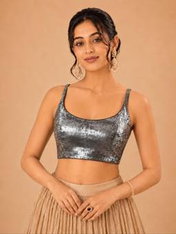 VAMAS - THE DESIGNER BLOUSES - Velvet Padded Back Open Sleeveless Saree Blouse