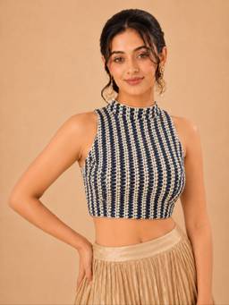 VAMAS - THE DESIGNER BLOUSES - Net Padded Back Open Sleeveless Saree Blouse