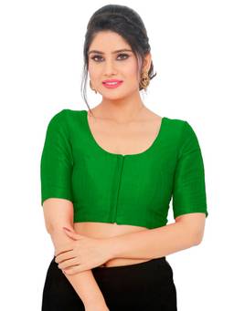 VAMAS - THE DESIGNER BLOUSES - Mulbury Silk Padded Front Open Elbow-Sleeves Saree Blouse