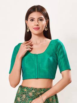VAMAS - THE DESIGNER BLOUSES - Mulbury Silk Padded Front Open Elbow-Sleeves Saree Blouse