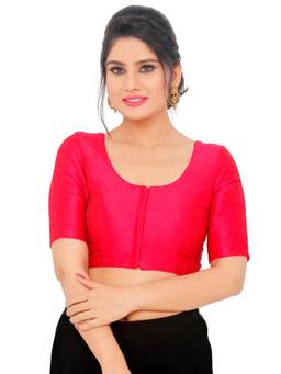 VAMAS - THE DESIGNER BLOUSES - Mulbury Silk Padded Front Open Elbow-Sleeves Saree Blouse