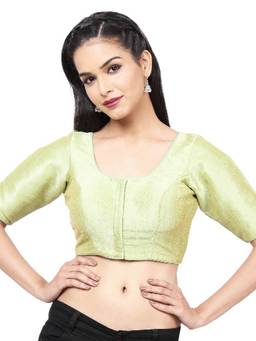 VAMAS - THE DESIGNER BLOUSES - Mulbury Silk Padded Front Open Elbow-Sleeves Saree Blouse