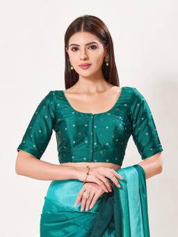 VAMAS - THE DESIGNER BLOUSES - Tafeta Silk Padded Front Open Elbow-Sleeves Saree Blouse