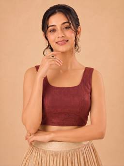 VAMAS - THE DESIGNER BLOUSES - Shimmer Padded Back Open Sleeveless Saree Blouse