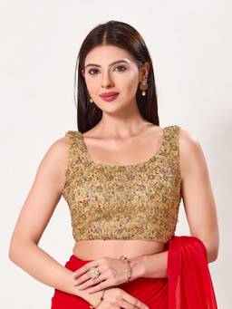 VAMAS - THE DESIGNER BLOUSES - Dupion Silk Padded Back Open Sleeveless Saree Blouse