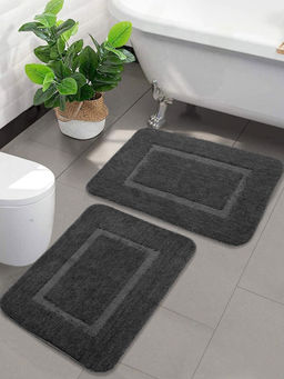 Saral Home - Dark Grey Good Morning Micro Soft & Antiskid Mats (Pack Of 2)