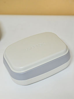 Voncasa - Grey & Blue Rectangular Plastic Soap Dish with Lid (Set Of 2)