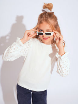 VERO MODA - Girls White Self Design Regular Fit Top