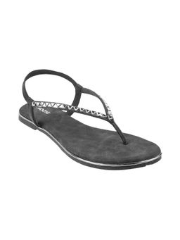 Mochi - Womens Black Flat SandalsMochi Embellished-sequined Black Sandals